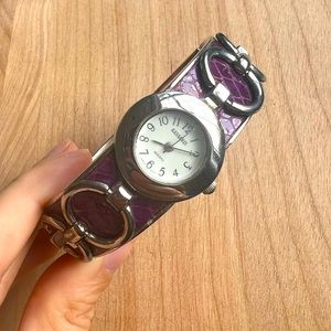 Kessaris ladies hinged purple bangle bracelet watch NEW BATTERY